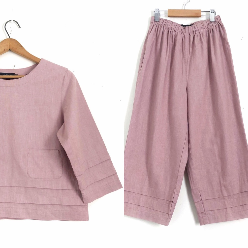 Linen Blend Light Dusty Rose Capris and Top Set